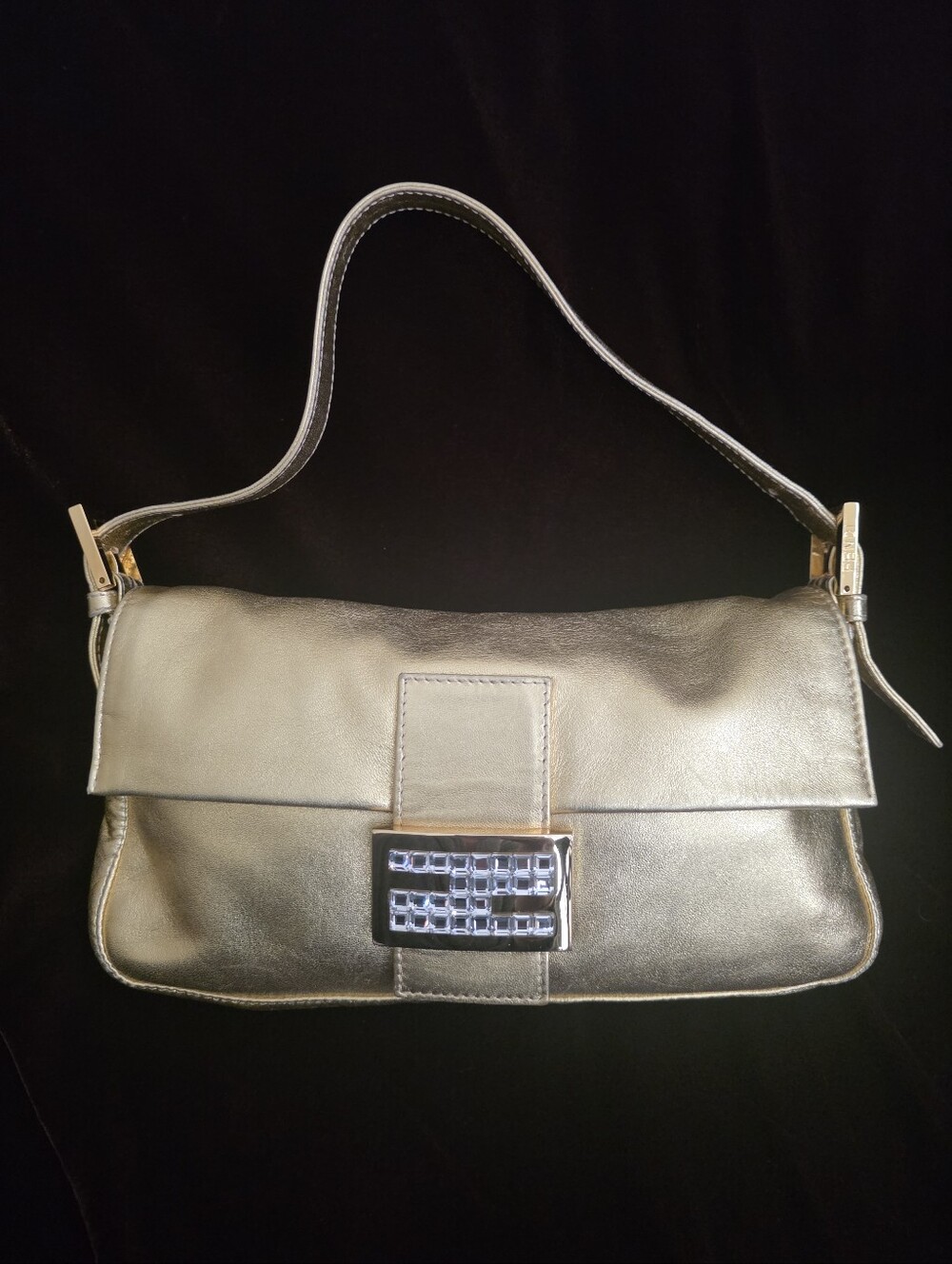 Fendi Gold SATC Baguette with Crystal Accent